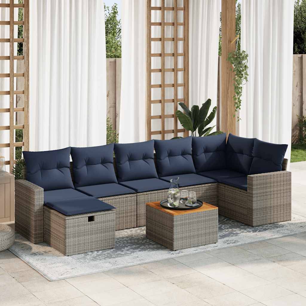 vidaXL 8-tlg. Garten-Sofagarnitur mit Kissen Grau Poly Rattan
