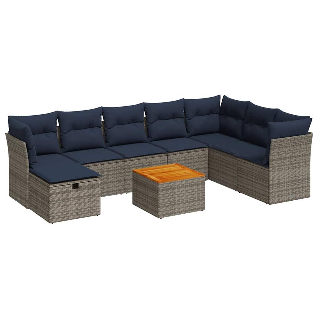 vidaXL 9-tlg. Garten-Sofagarnitur mit Kissen Grau Poly Rattan