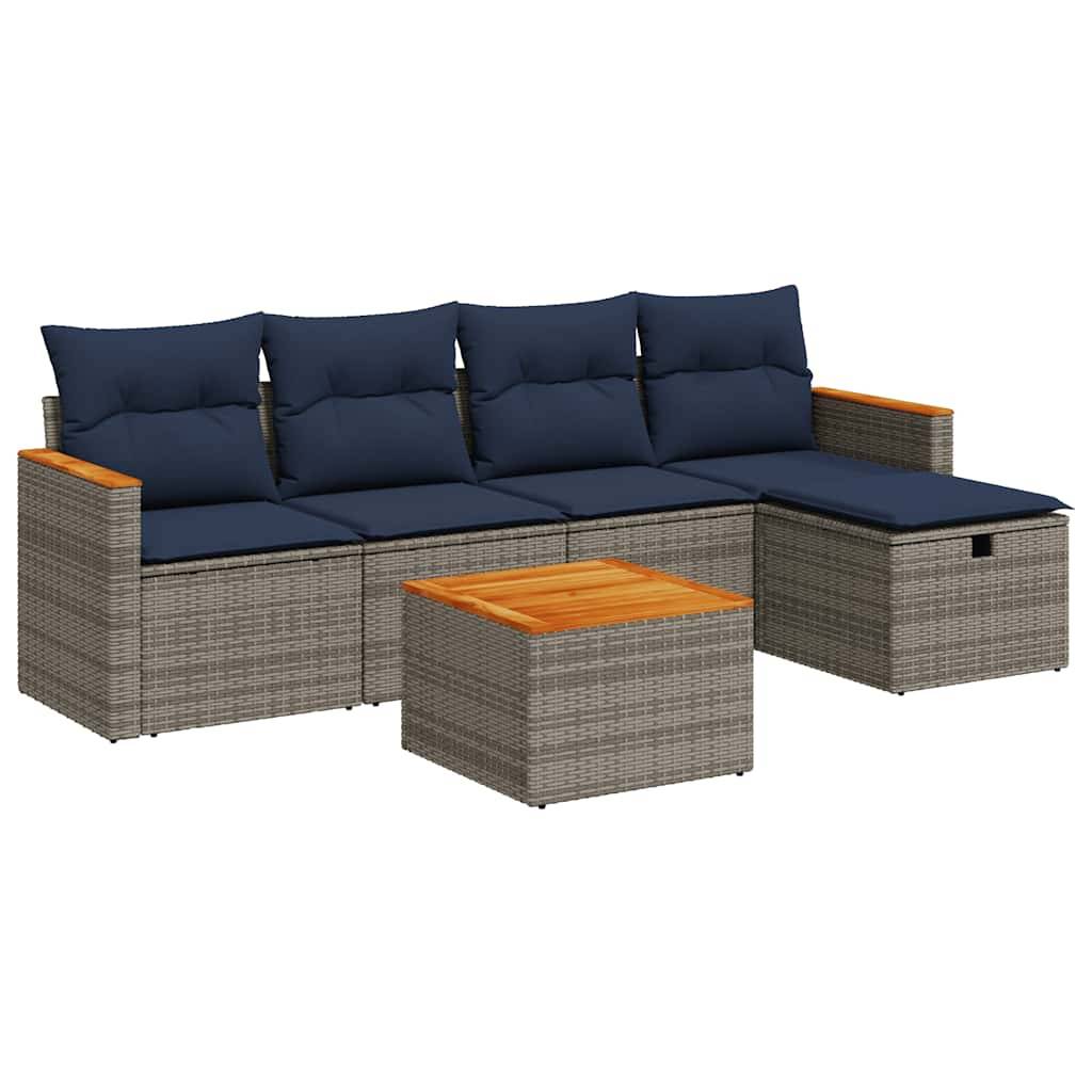 vidaXL 6-tlg. Garten-Sofagarnitur mit Kissen Grau Poly Rattan