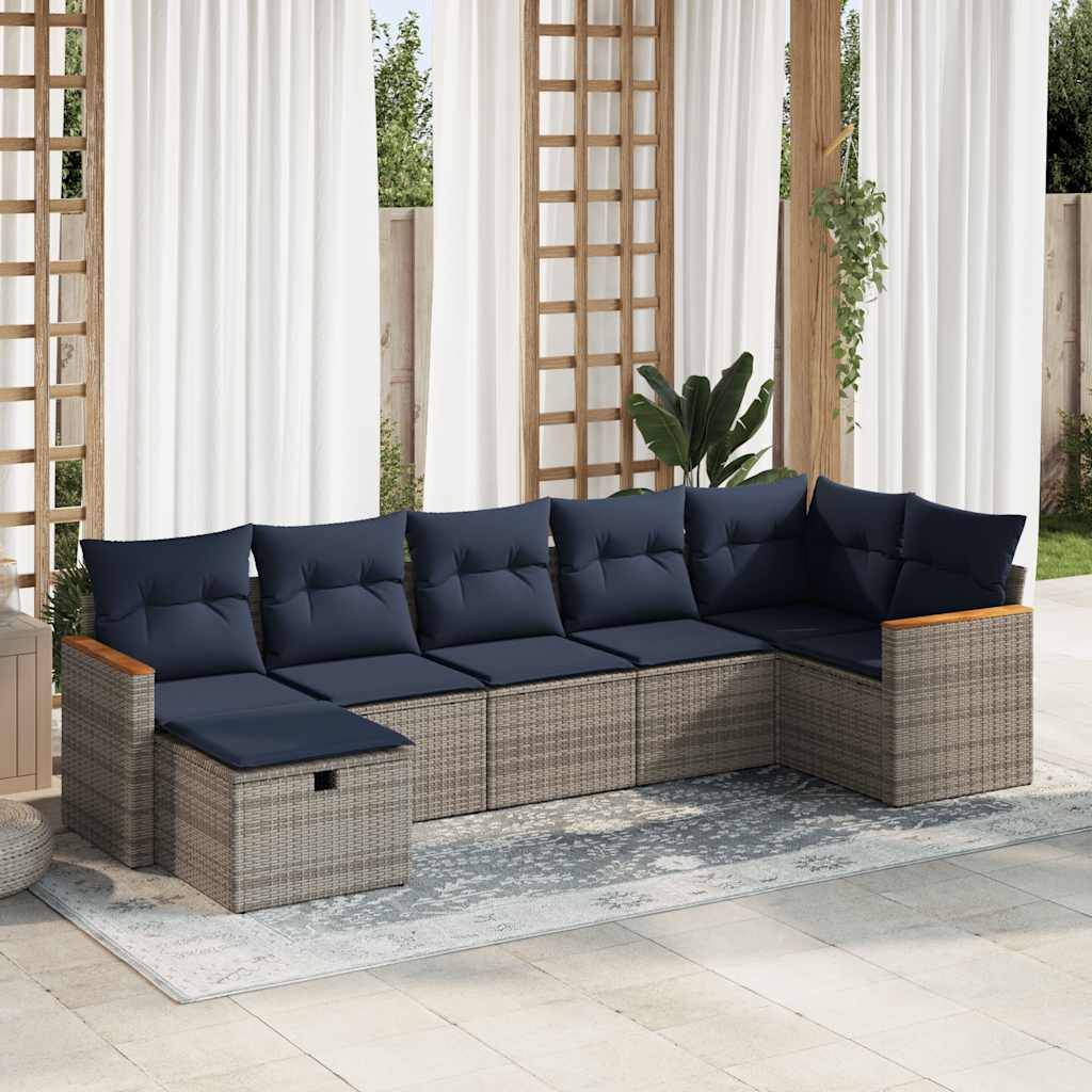 vidaXL 7-tlg. Garten-Sofagarnitur mit Kissen Grau Poly Rattan