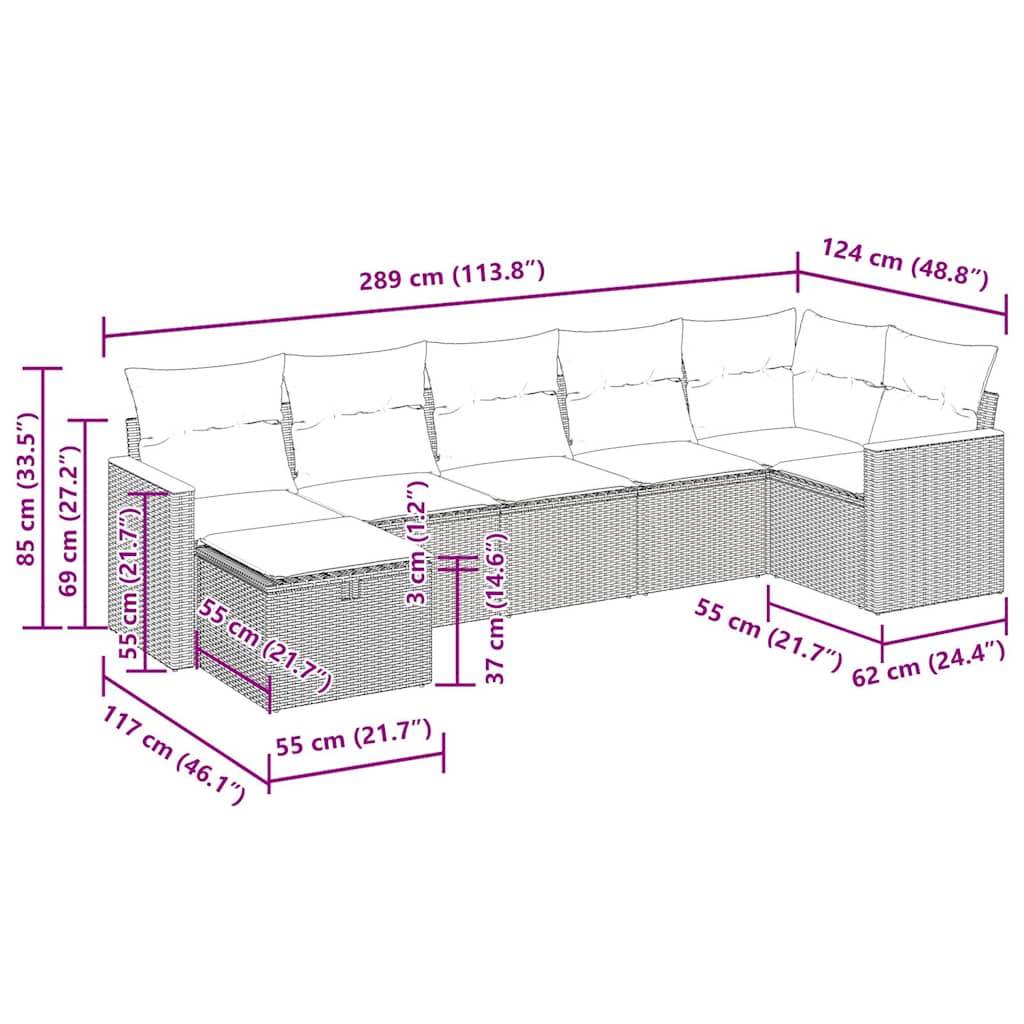 vidaXL 7-tlg. Garten-Sofagarnitur mit Kissen Grau Poly Rattan