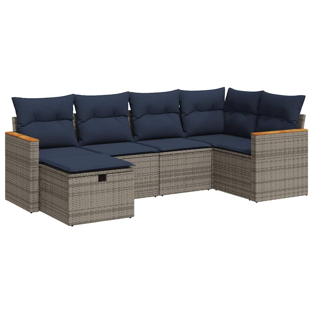 vidaXL 6-tlg. Garten-Sofagarnitur mit Kissen Grau Poly Rattan