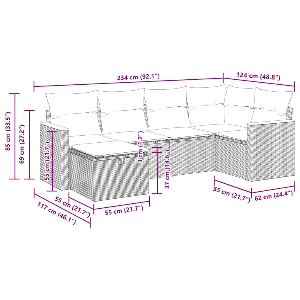 vidaXL 6-tlg. Garten-Sofagarnitur mit Kissen Grau Poly Rattan