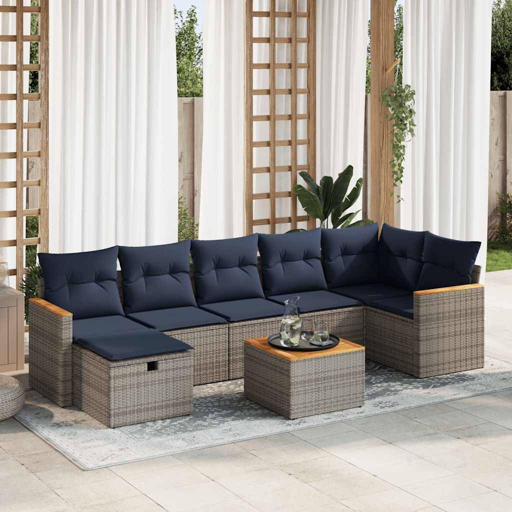 vidaXL 8-tlg. Garten-Sofagarnitur mit Kissen Grau Poly Rattan