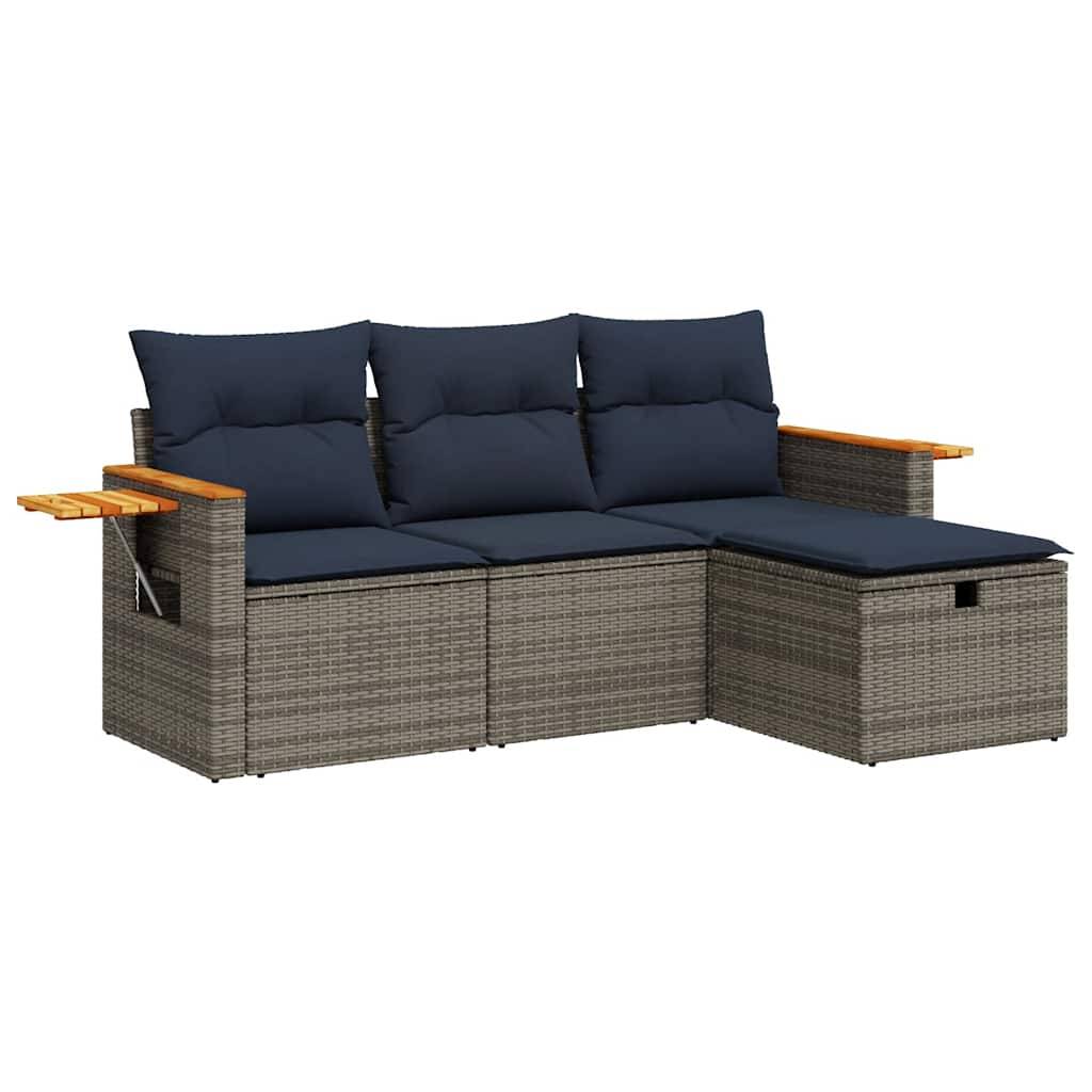 vidaXL 4-tlg. Garten-Sofagarnitur mit Kissen Grau Poly Rattan