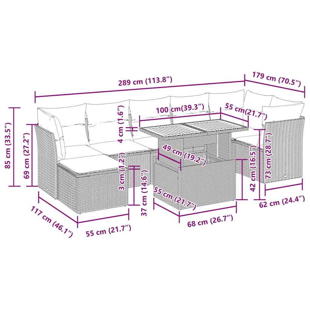 vidaXL 8-tlg. Garten-Sofagarnitur mit Kissen Grau Poly Rattan