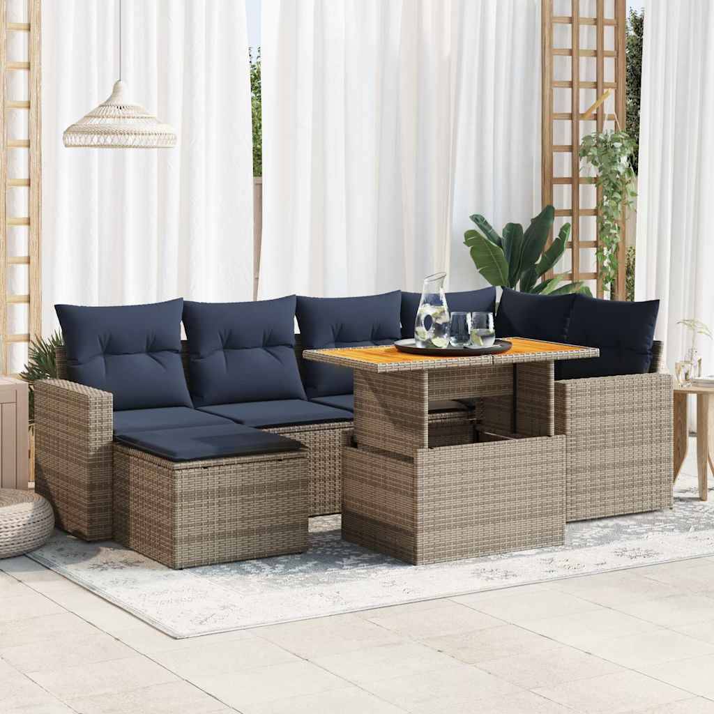 vidaXL 7-tlg. Garten-Sofagarnitur mit Kissen Grau Poly Rattan