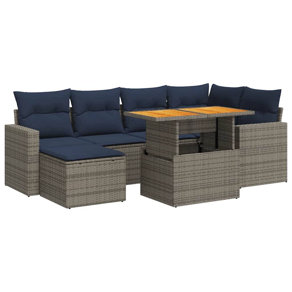 vidaXL 7-tlg. Garten-Sofagarnitur mit Kissen Grau Poly Rattan