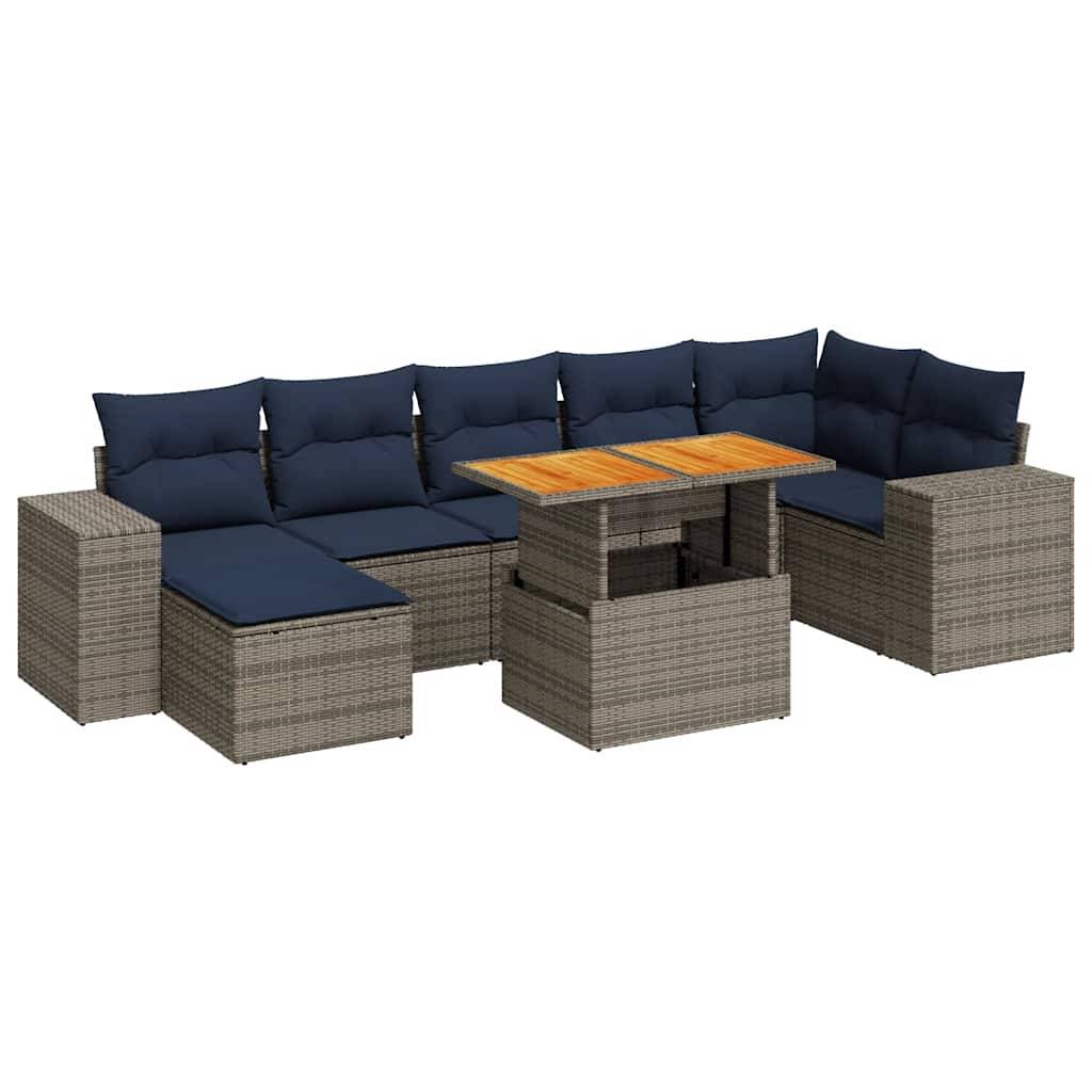 vidaXL 8-tlg. Garten-Sofagarnitur mit Kissen Grau Poly Rattan