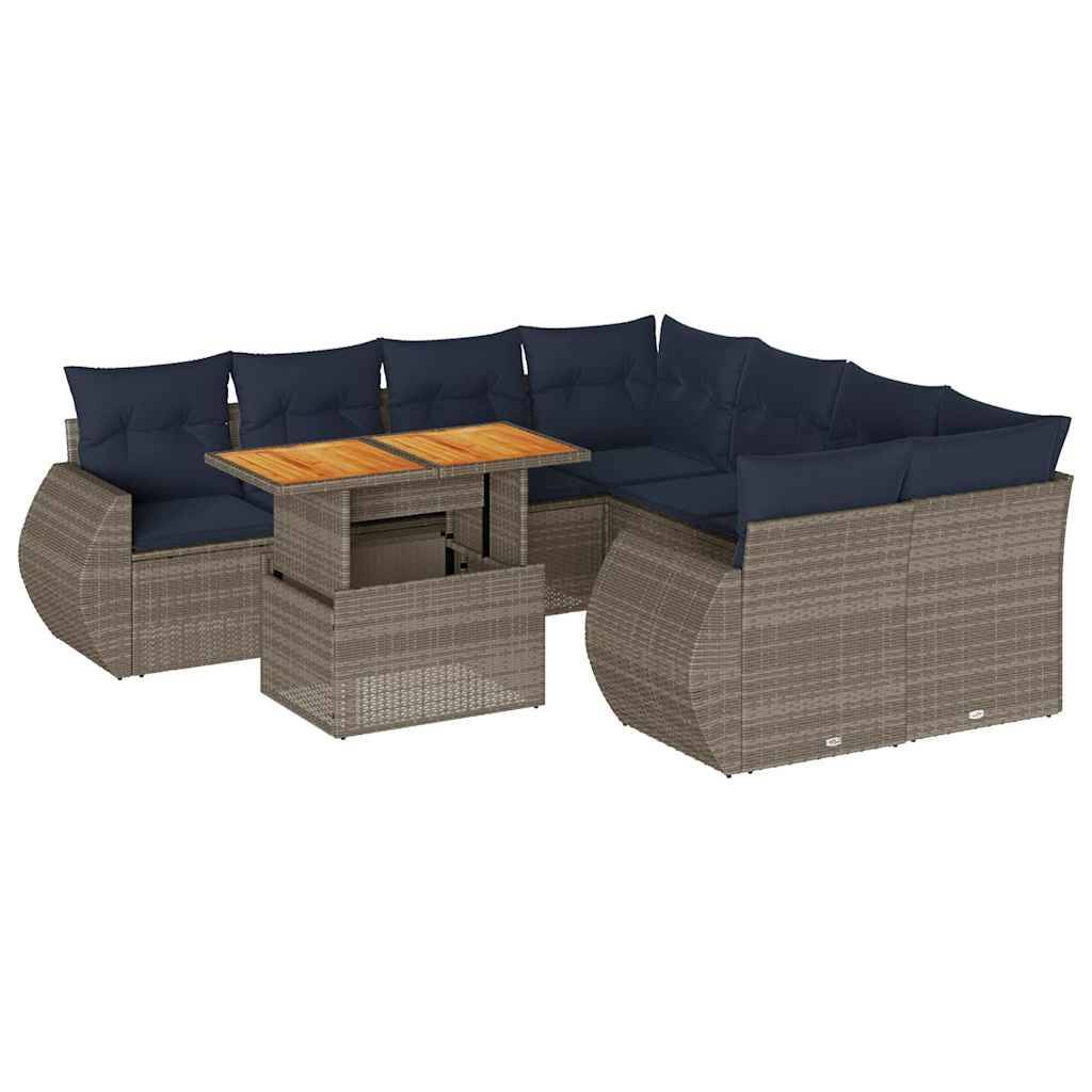 vidaXL 9-tlg. Garten-Sofagarnitur mit Kissen Grau Poly Rattan