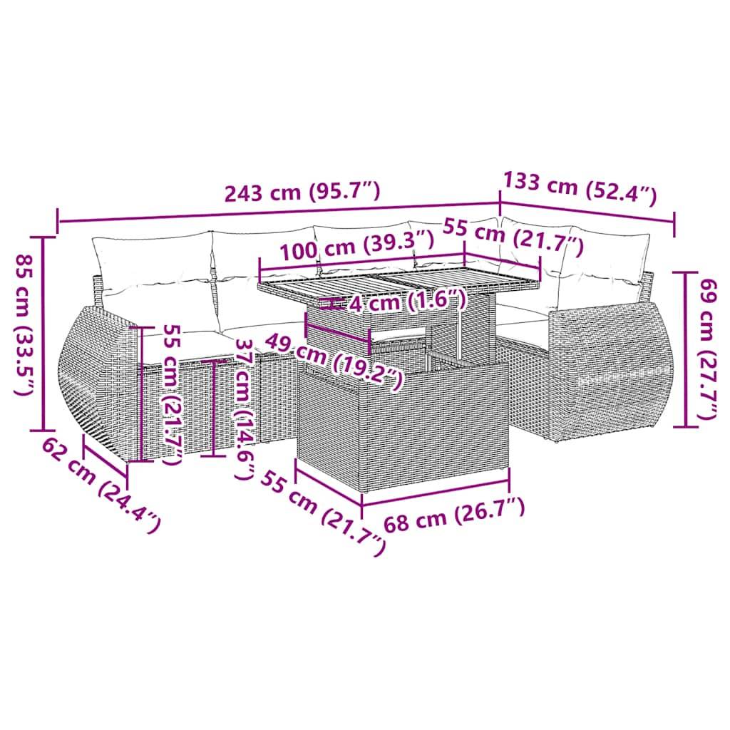 vidaXL 6-tlg. Garten-Sofagarnitur mit Kissen Grau Poly Rattan