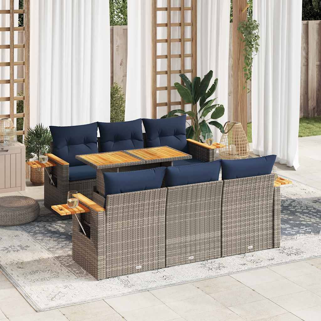 vidaXL 7-tlg. Garten-Sofagarnitur mit Kissen Grau Poly Rattan