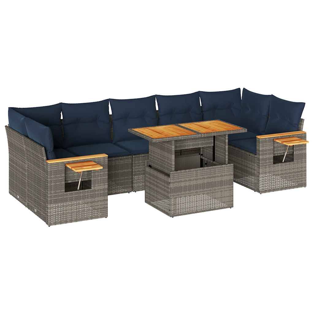 vidaXL 8-tlg. Garten-Sofagarnitur mit Kissen Grau Poly Rattan