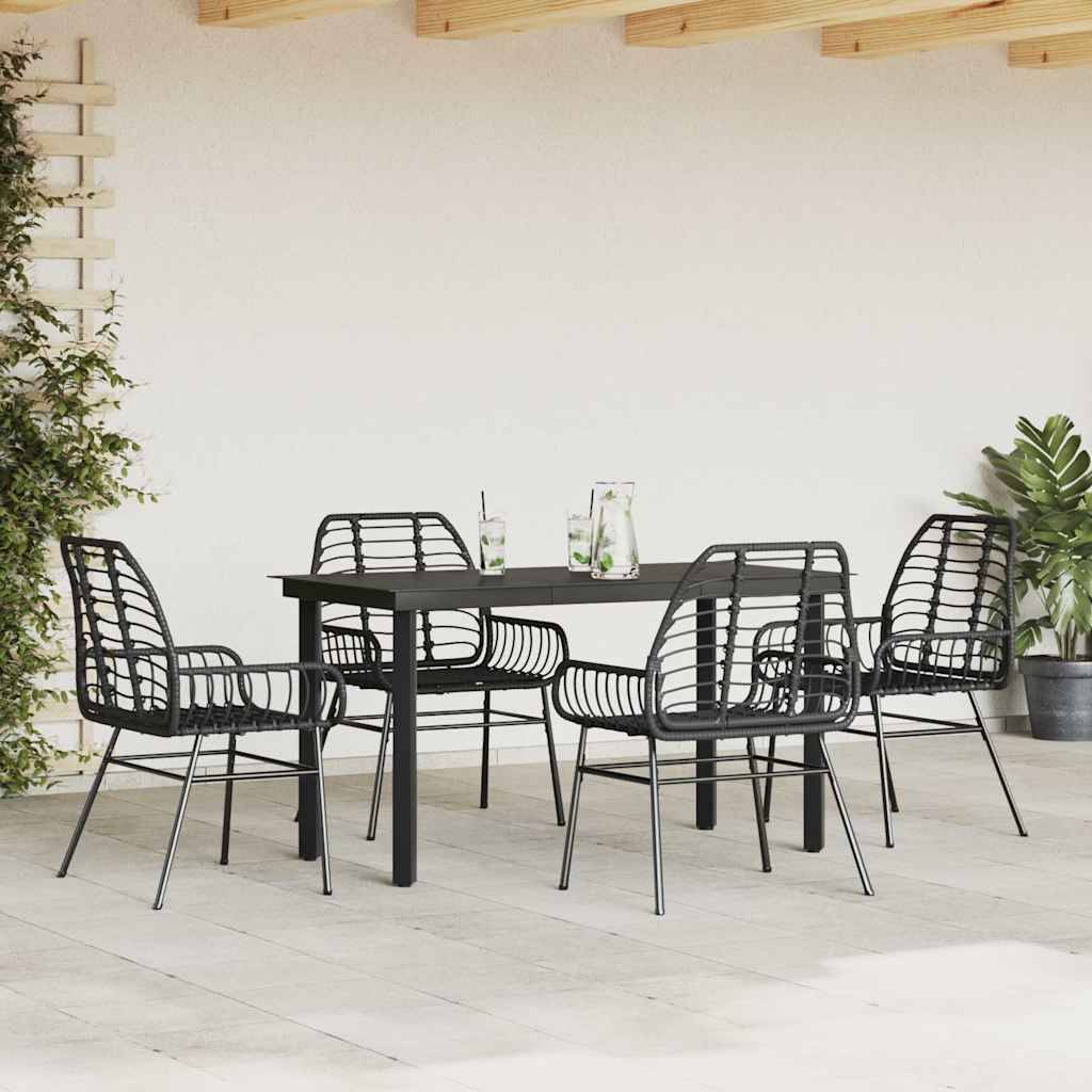 vidaXL 5-teiliges Garten-Esszimmerset aus schwarzem Polyrattanglas