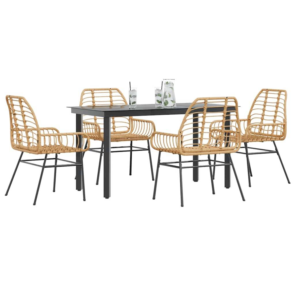 vidaXL 5-teiliges Garten-Esszimmerset Braunes Polyrattanglas