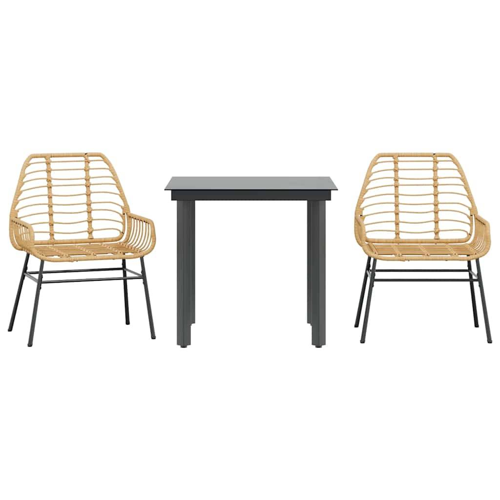 vidaXL 3-teiliges Garten-Esszimmer-Set Braunes Polyrattanglas