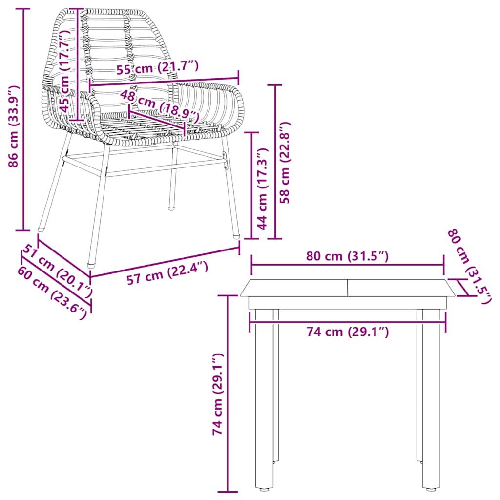 vidaXL 3-teiliges Garten-Esszimmer-Set Braunes Polyrattanglas