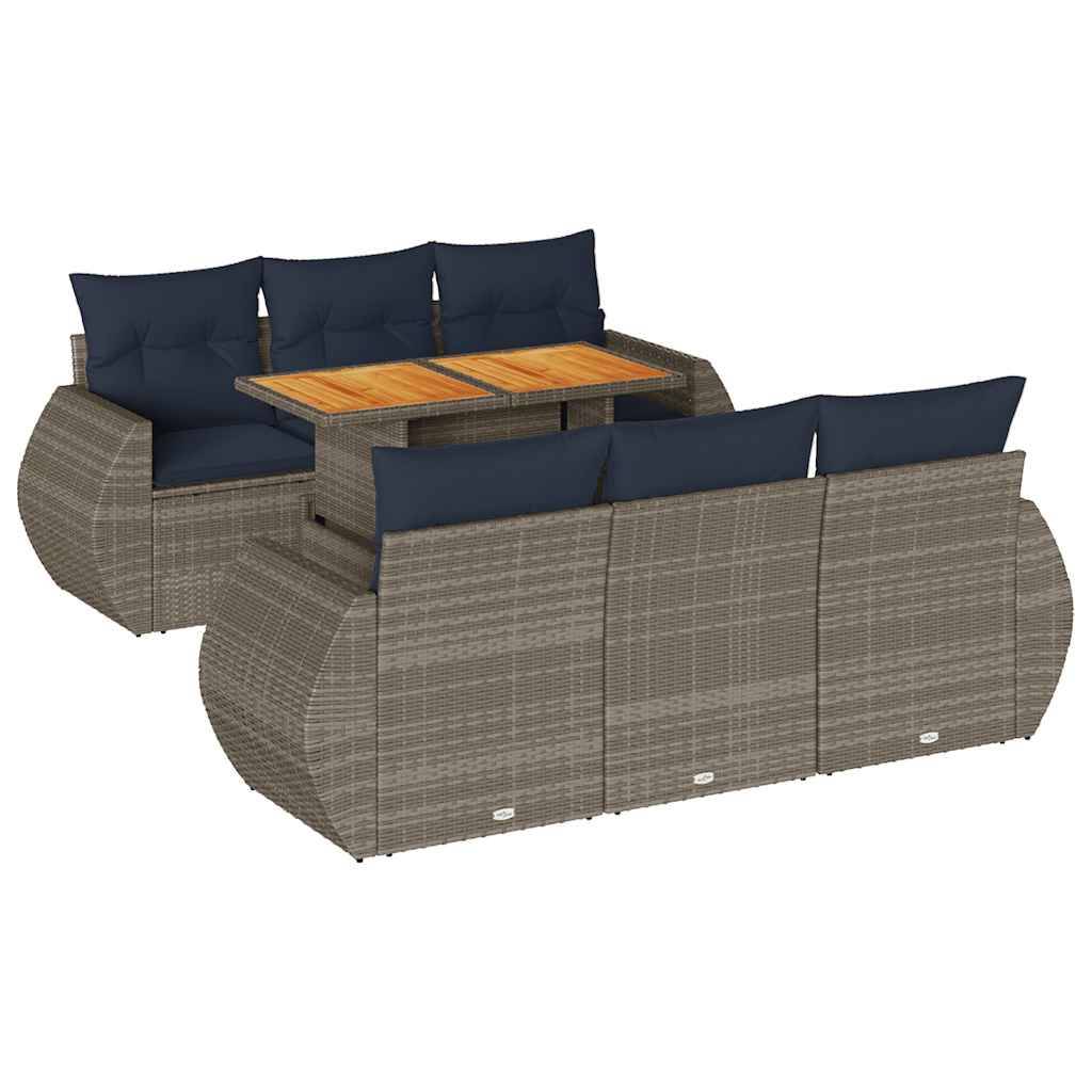 vidaXL 7-tlg. Garten-Sofagarnitur mit Kissen Grau Poly Rattan