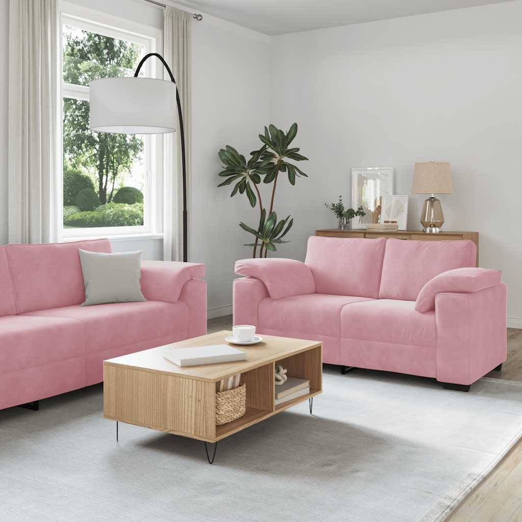 vidaXL 3-tlg. Sofagarnitur mit Kissen Rosa Samt