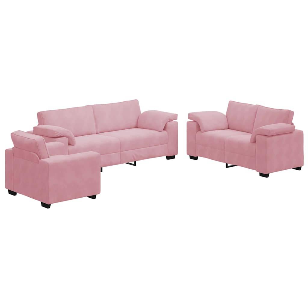 vidaXL 3-tlg. Sofagarnitur mit Kissen Rosa Samt