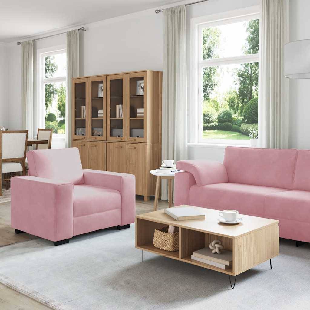 vidaXL 3-tlg. Sofagarnitur mit Kissen Rosa Samt