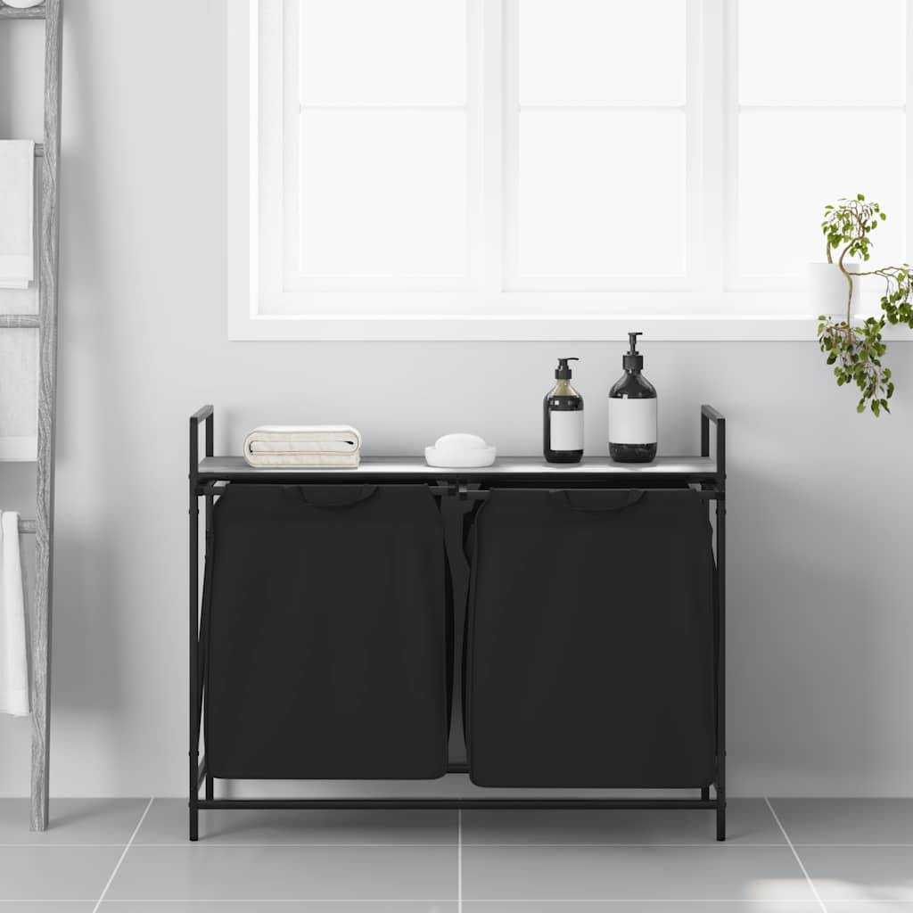 vidaXL Wäschekorb 2 Fächer mit Ablage Grau Sonoma