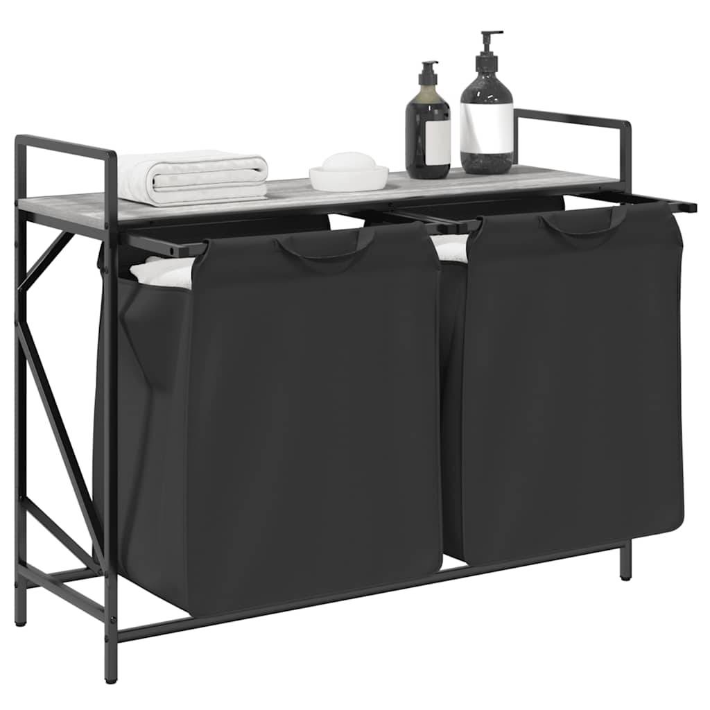 vidaXL Wäschekorb 2 Fächer mit Ablage Grau Sonoma