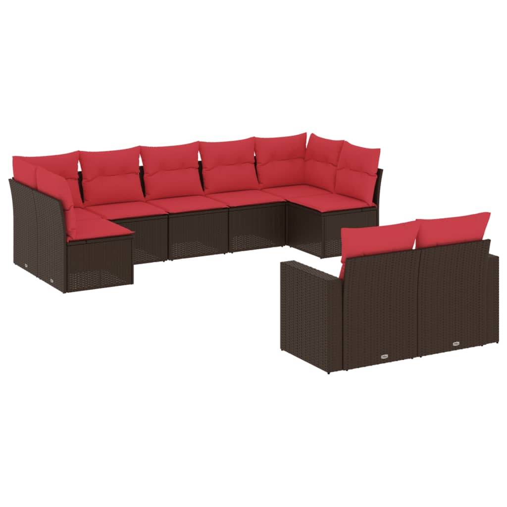 vidaXL 9-tlg. Garten-Sofagarnitur mit Kissen Braun Poly Rattan