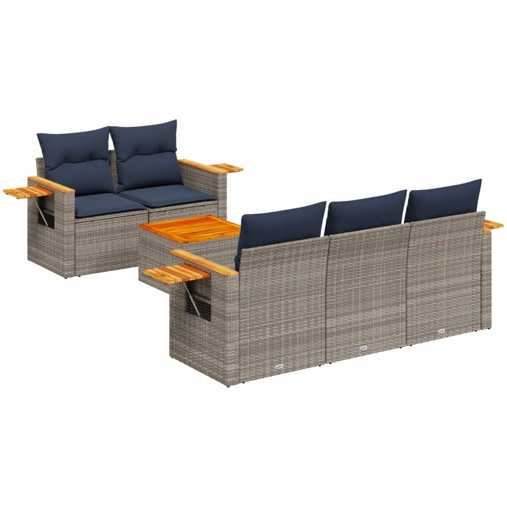 vidaXL 6-tlg. Garten-Sofagarnitur mit Kissen Grau Poly Rattan
