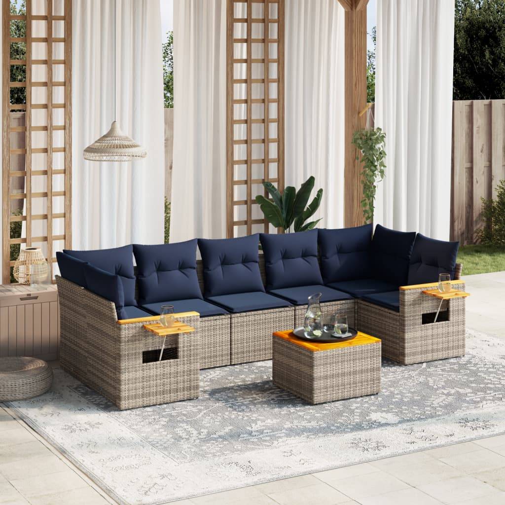 vidaXL 8-tlg. Garten-Sofagarnitur mit Kissen Grau Poly Rattan