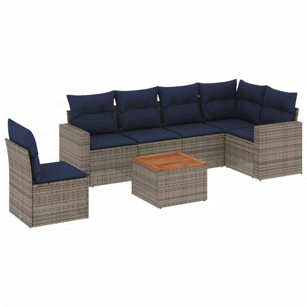 vidaXL 7-tlg. Garten-Sofagarnitur mit Kissen Grau Poly Rattan