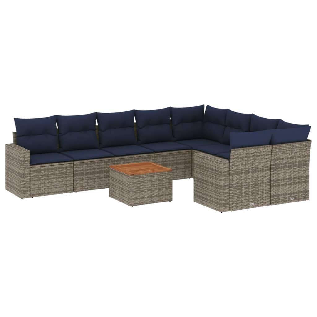 vidaXL 10-tlg. Garten-Sofagarnitur mit Kissen Grau Poly Rattan
