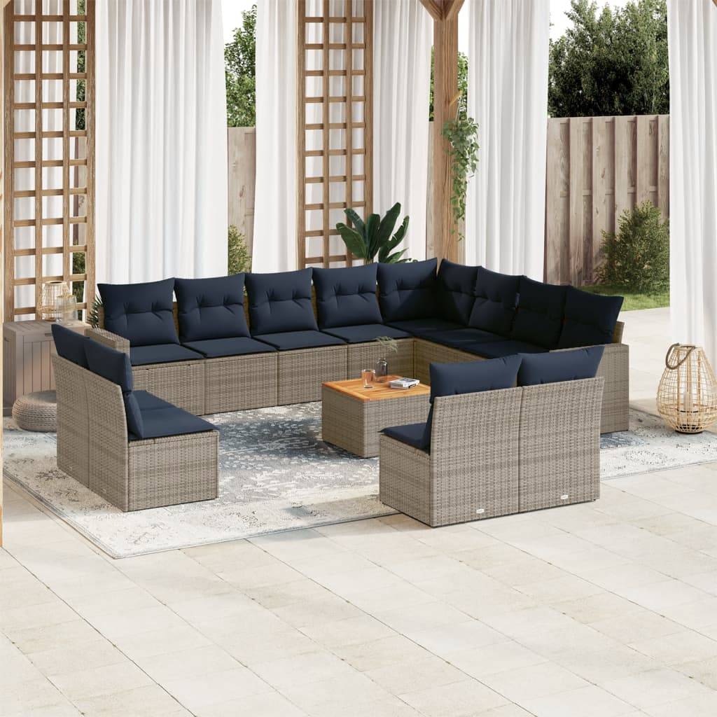 vidaXL 13-tlg. Garten-Sofagarnitur mit Kissen Grau Poly Rattan