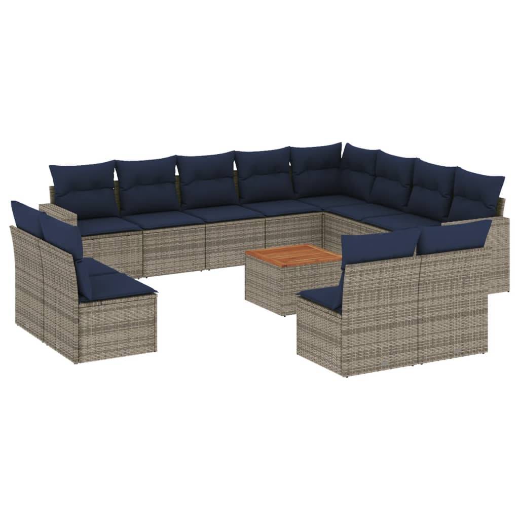 vidaXL 13-tlg. Garten-Sofagarnitur mit Kissen Grau Poly Rattan
