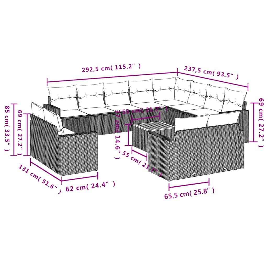 vidaXL 13-tlg. Garten-Sofagarnitur mit Kissen Grau Poly Rattan