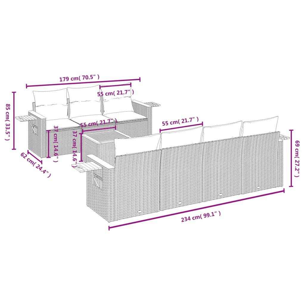 vidaXL 8-tlg. Garten-Sofagarnitur mit Kissen Grau Poly Rattan