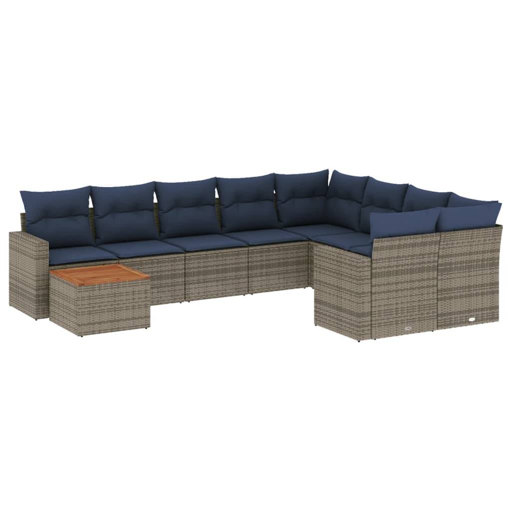 vidaXL 10-tlg. Garten-Sofagarnitur mit Kissen Grau Poly Rattan