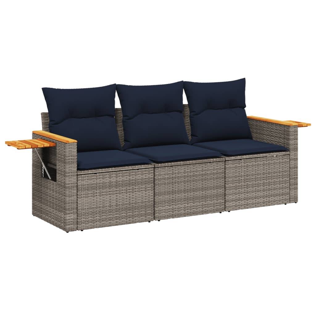 vidaXL 3-tlg. Garten-Sofagarnitur mit Kissen Grau Poly Rattan