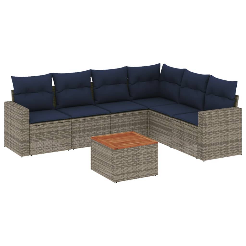 vidaXL 7-tlg. Garten-Sofagarnitur mit Kissen Grau Poly Rattan