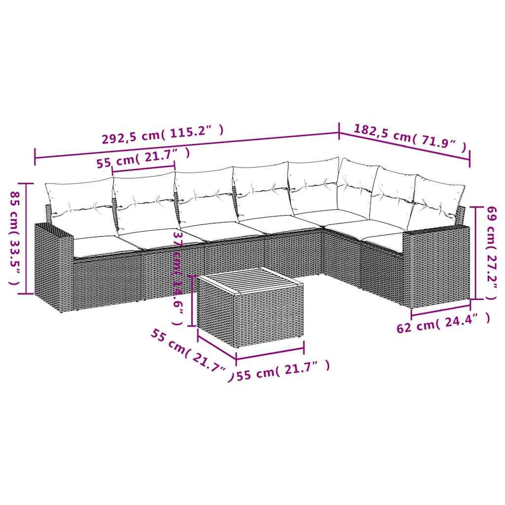 vidaXL 8-tlg. Garten-Sofagarnitur mit Kissen Grau Poly Rattan