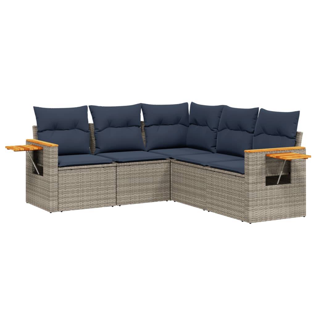 vidaXL 5-tlg. Garten-Sofagarnitur mit Kissen Grau Poly Rattan