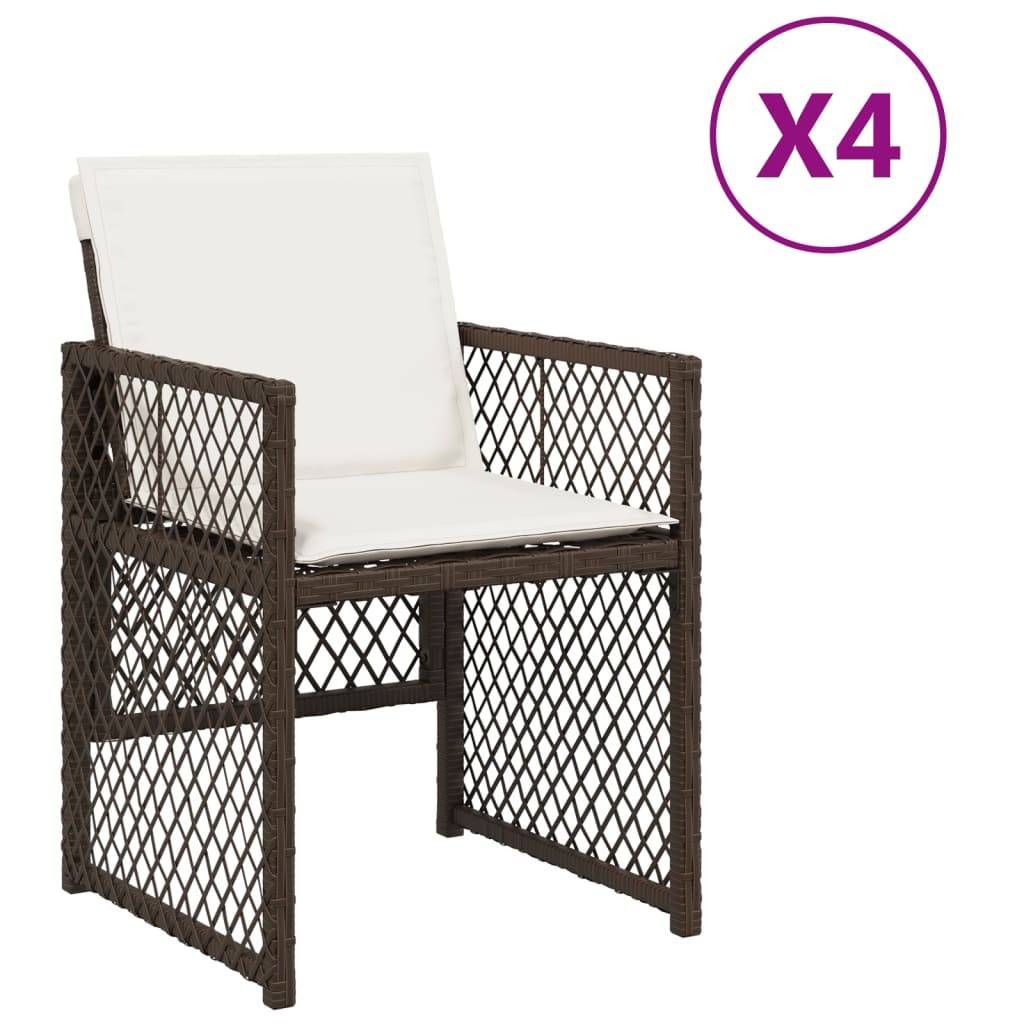 vidaXL Gartenstühle mit Kissen 4 Stk. Braun Poly Rattan