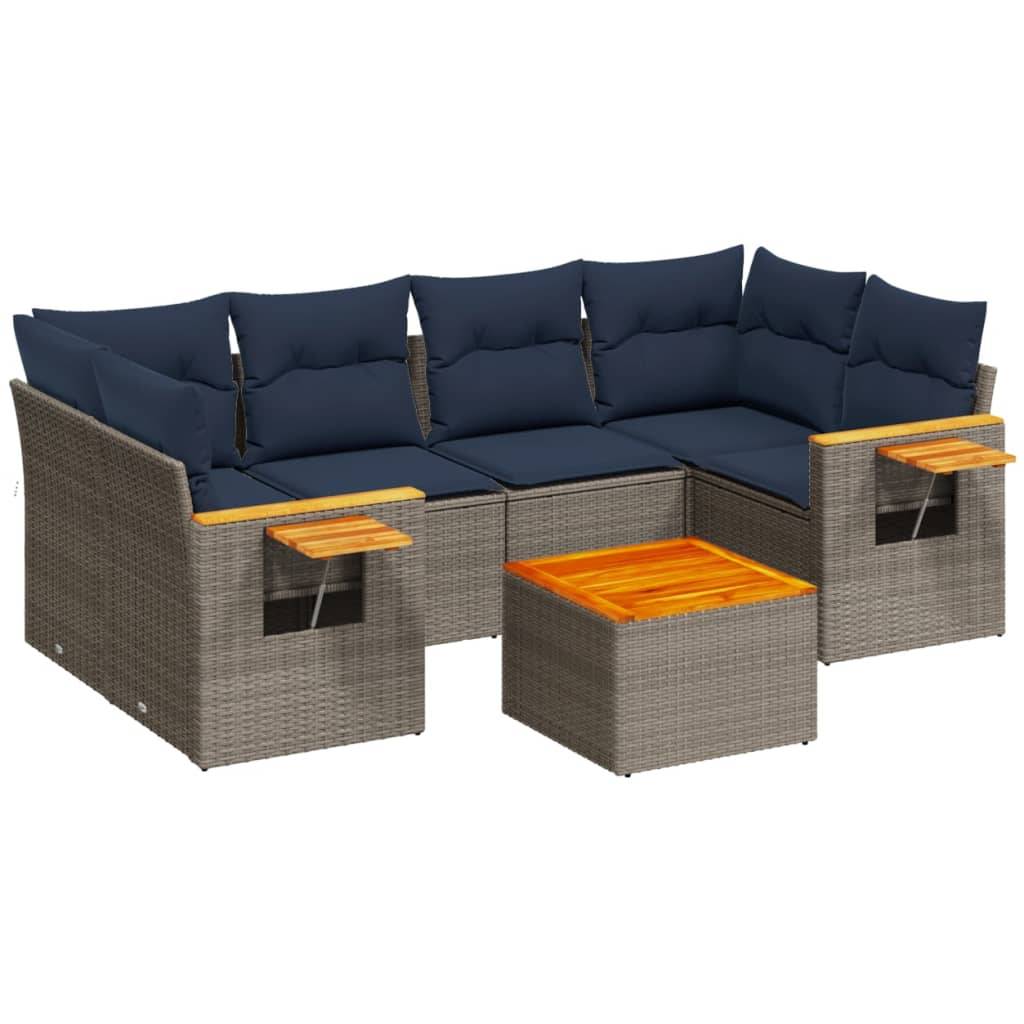 vidaXL 7-tlg. Garten-Sofagarnitur mit Kissen Grau Poly Rattan