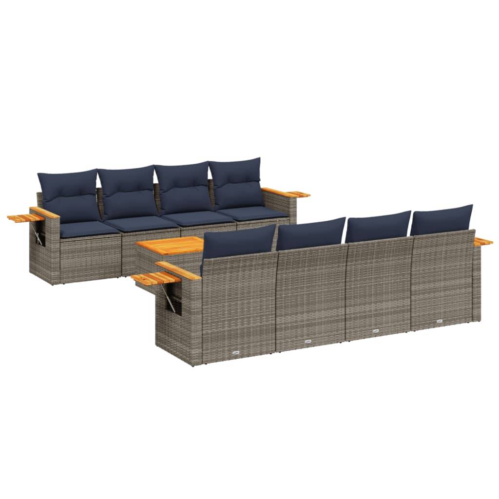 vidaXL 9-tlg. Garten-Sofagarnitur mit Kissen Grau Poly Rattan