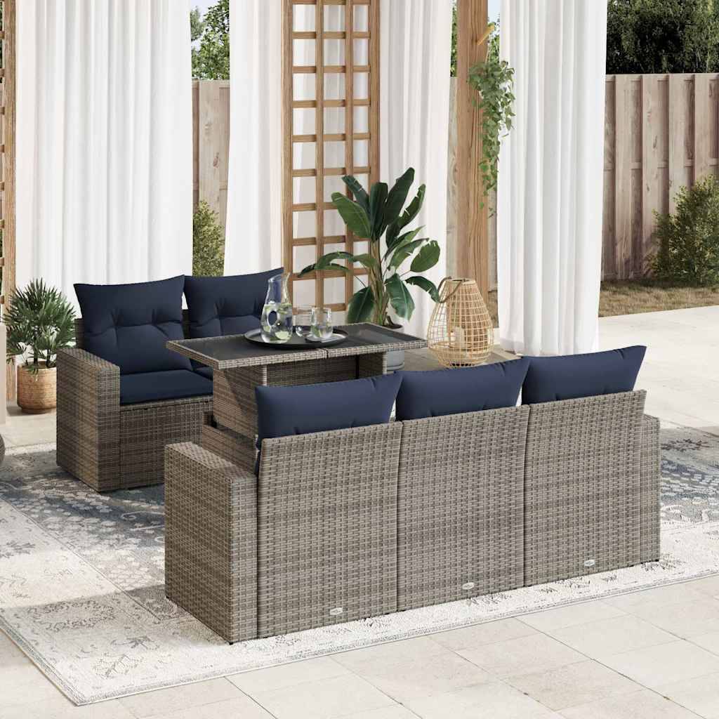 vidaXL 6-tlg. Garten-Sofagarnitur mit Kissen Grau Poly Rattan Akazie