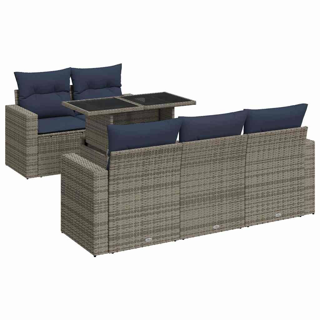 vidaXL 6-tlg. Garten-Sofagarnitur mit Kissen Grau Poly Rattan Akazie