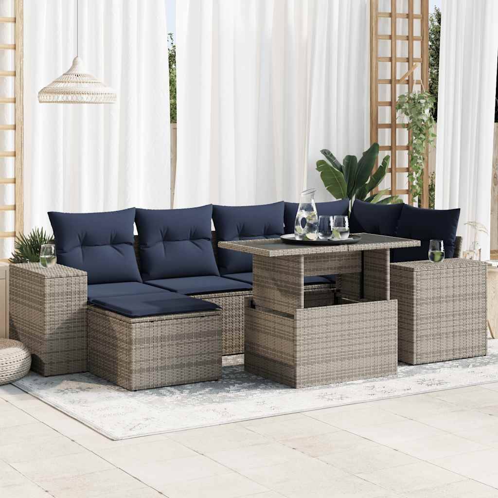 vidaXL 9-tlg. Garten-Sofagarnitur mit Kissen Grau Poly Rattan Akazie