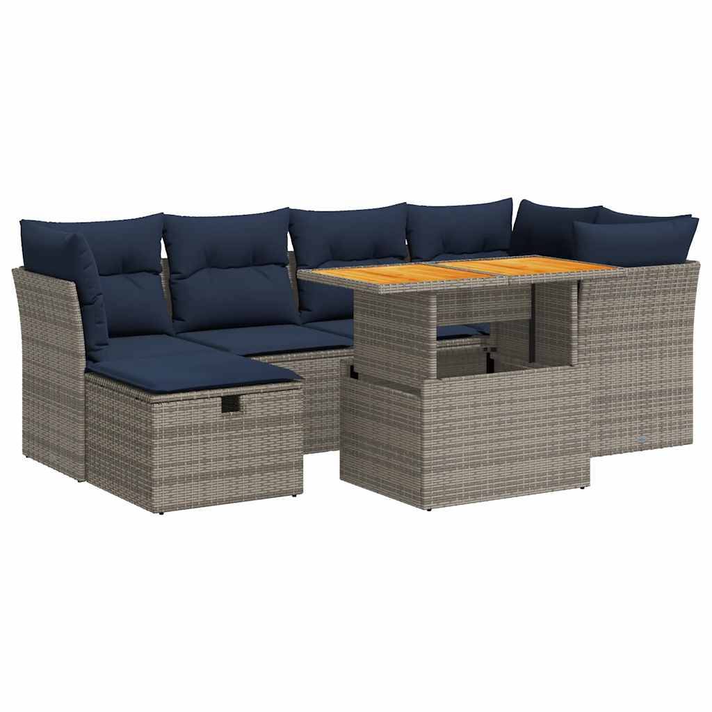 vidaXL 7-tlg. Garten-Sofagarnitur mit Kissen Schwarz Poly Rattan