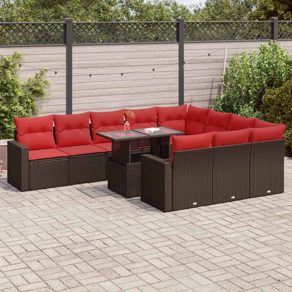 vidaXL 11-tlg. Garten-Sofagarnitur mit Kissen Grau Poly Rattan Akazie
