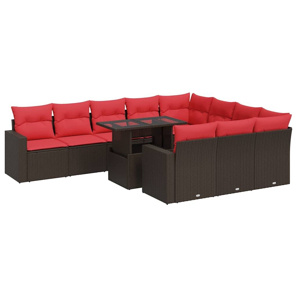 vidaXL 11-tlg. Garten-Sofagarnitur mit Kissen Grau Poly Rattan Akazie